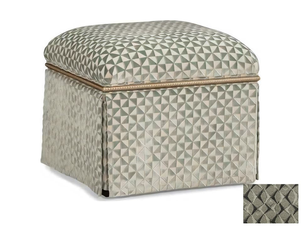 Custom Elements Platinum Green Upholstered Ottoman with Casters and Wood Trim