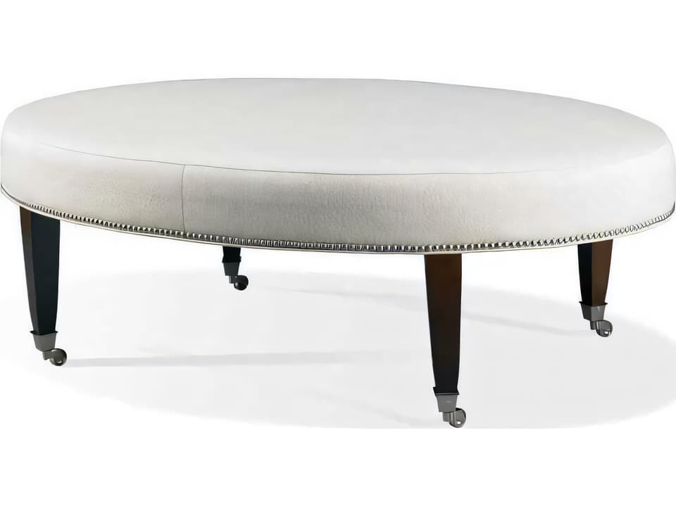 Custom Elements Oval Upholstered Ottoman with Nailhead Trim