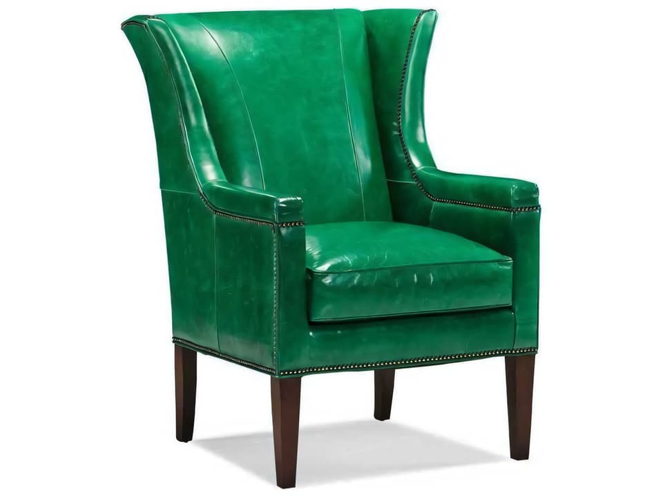 Hunter Wing Accent Chair in Yellow Leather with Nailhead Trim