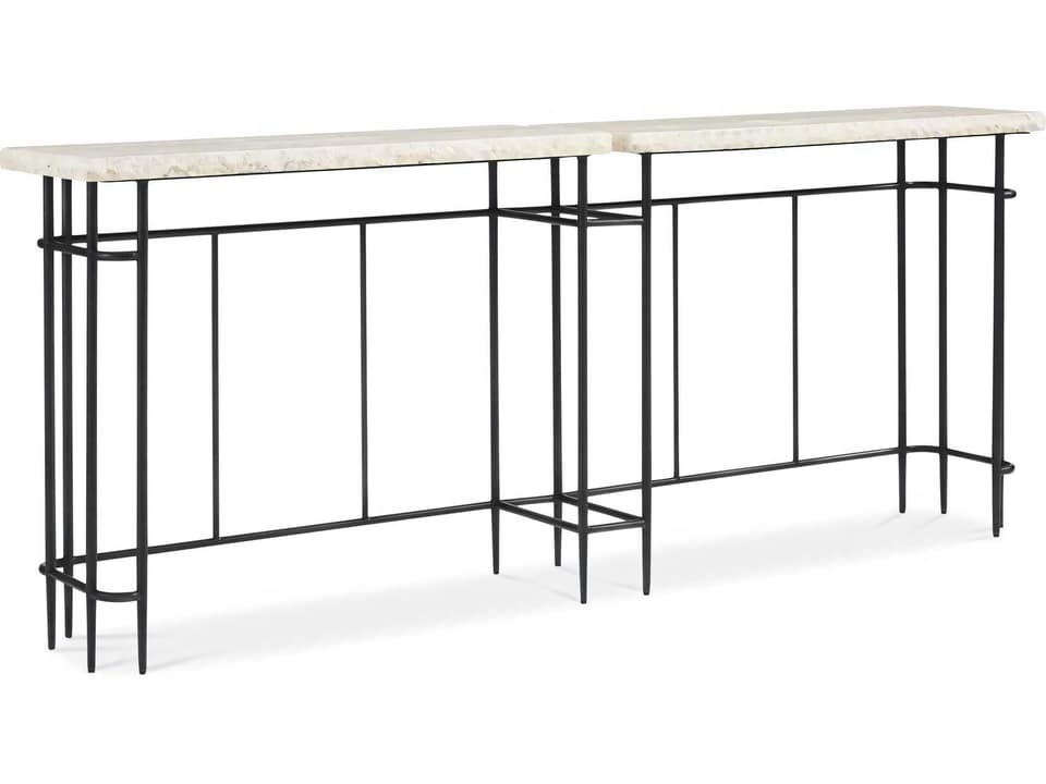 Revival 81 Ryder Console Table with Hammered Metal and Honed White Travertine Top