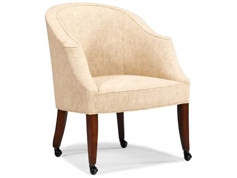Cole Upholstered Arm Dining Chair in Beige Fabric with Casters