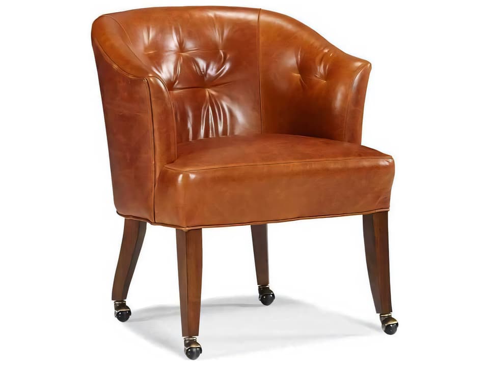 Custom Elements Upholstered Brown Leather Max Game Arm Dining Chair
