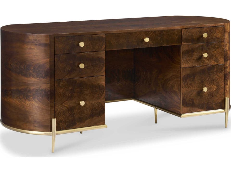 Benson Executive Desk with Figured Walnut Veneers and Brass Accents