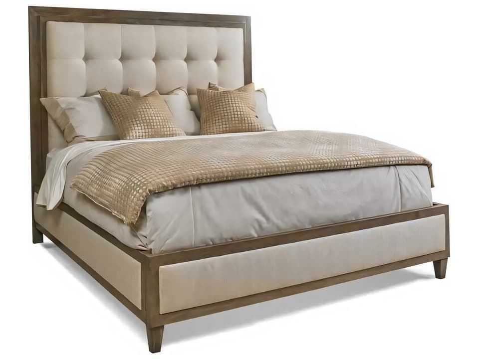 O2 Lenore Smoked Ash Beige Maple Wood Upholstered Queen Bed