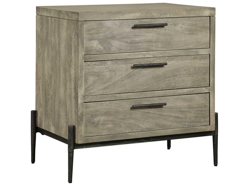 Bedford Park 3-Drawer Nightstand in Bedford Gray with Iron Base