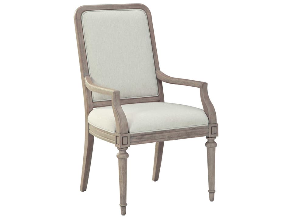 Wellington Estates Solid Wood Upholstered Arm Dining Chair in Driftwood