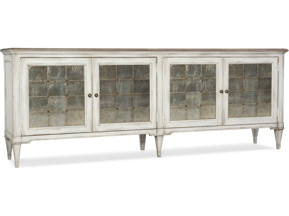 Melange Four-Door Credenza with White Finish and Aluminum Top