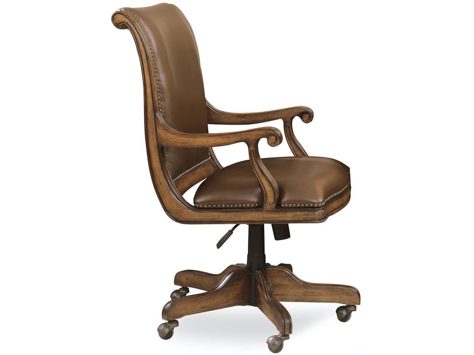 Brookhaven Leather Desk Chair with Nailhead Trim in Distressed Cherry