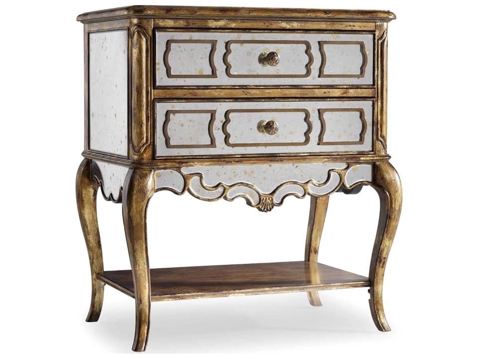 Sanctuary Mirrored Leg Nightstand with Bling Gold Finish