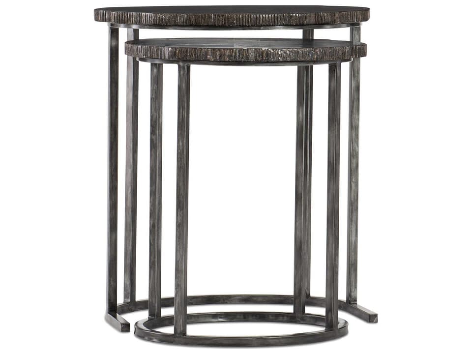 Nesting Oval Stone Brass Lacquer End Table