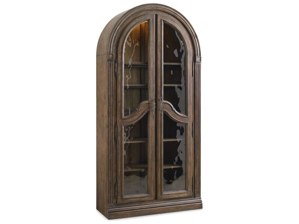 Rhapsody Bunching Curio Cabinet with Seeded Glass Doors in Rustic Walnut