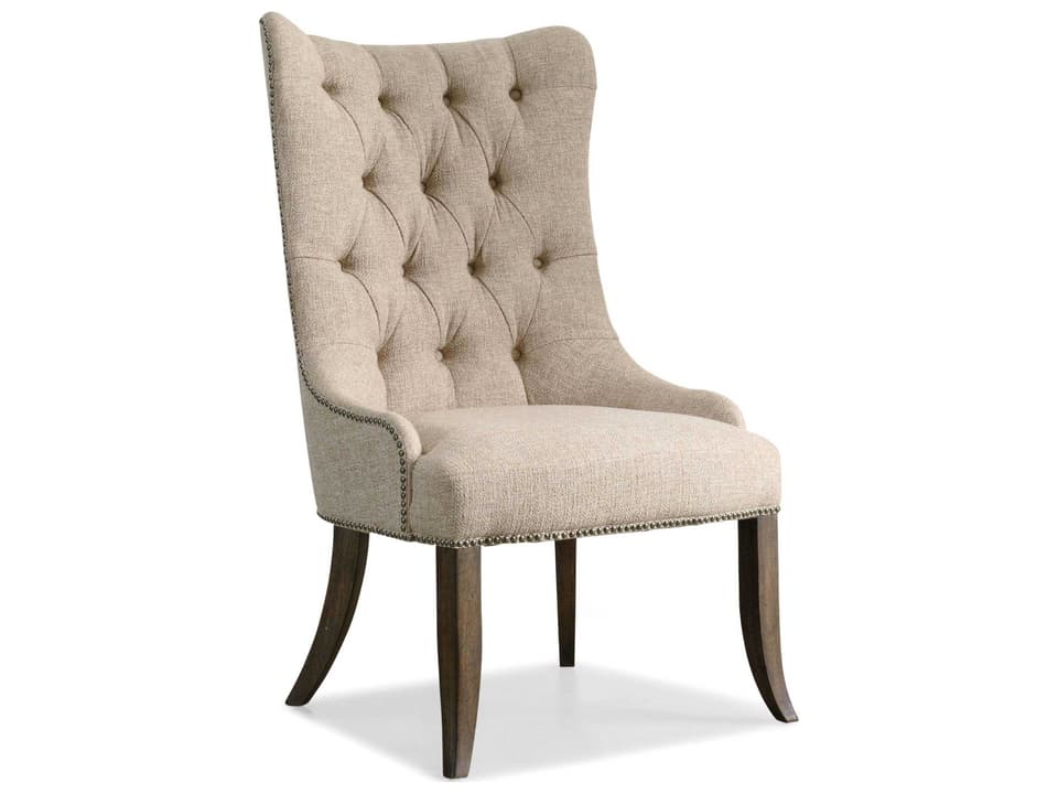 Rhapsody Upholstered Tufted Dining Armchair in Aurora Ecru with Rustic Walnut Finish