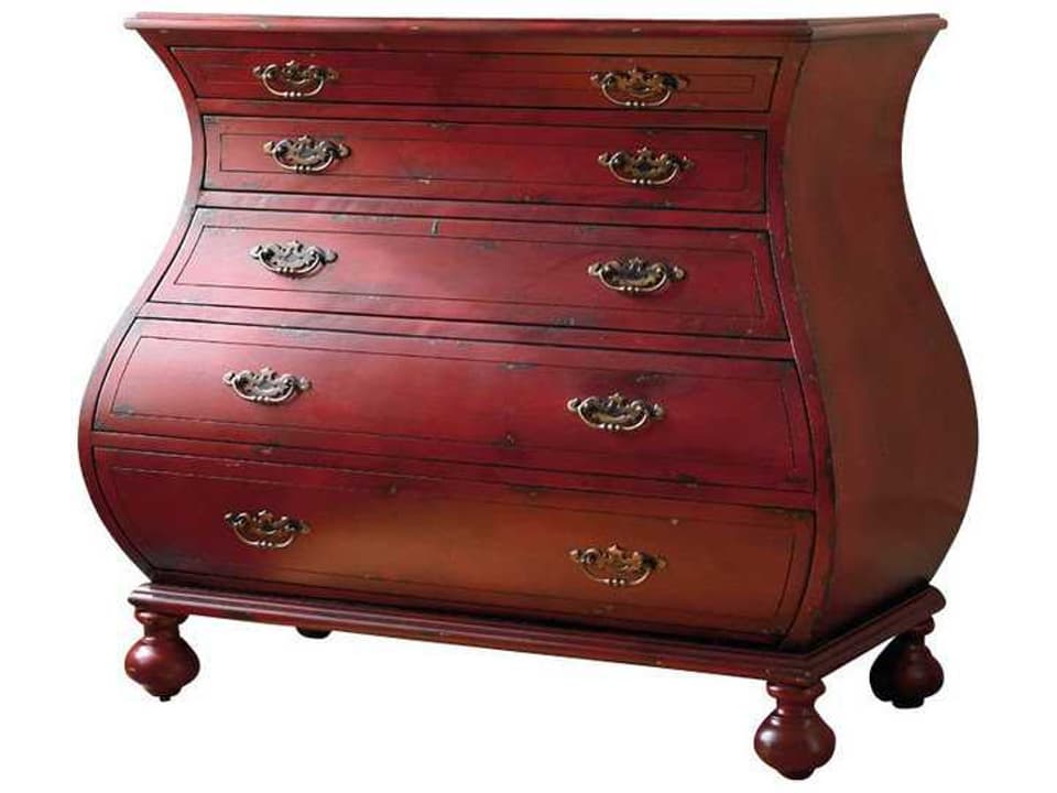 Adagio Red Bombe Accent Chest with Antique Gold Hardware