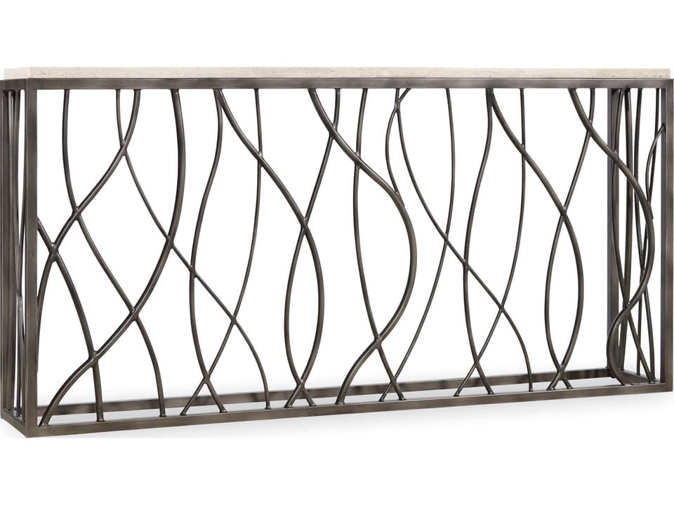 5373 Organic Modern Console Table with Travertine Marble Top and Steel Base