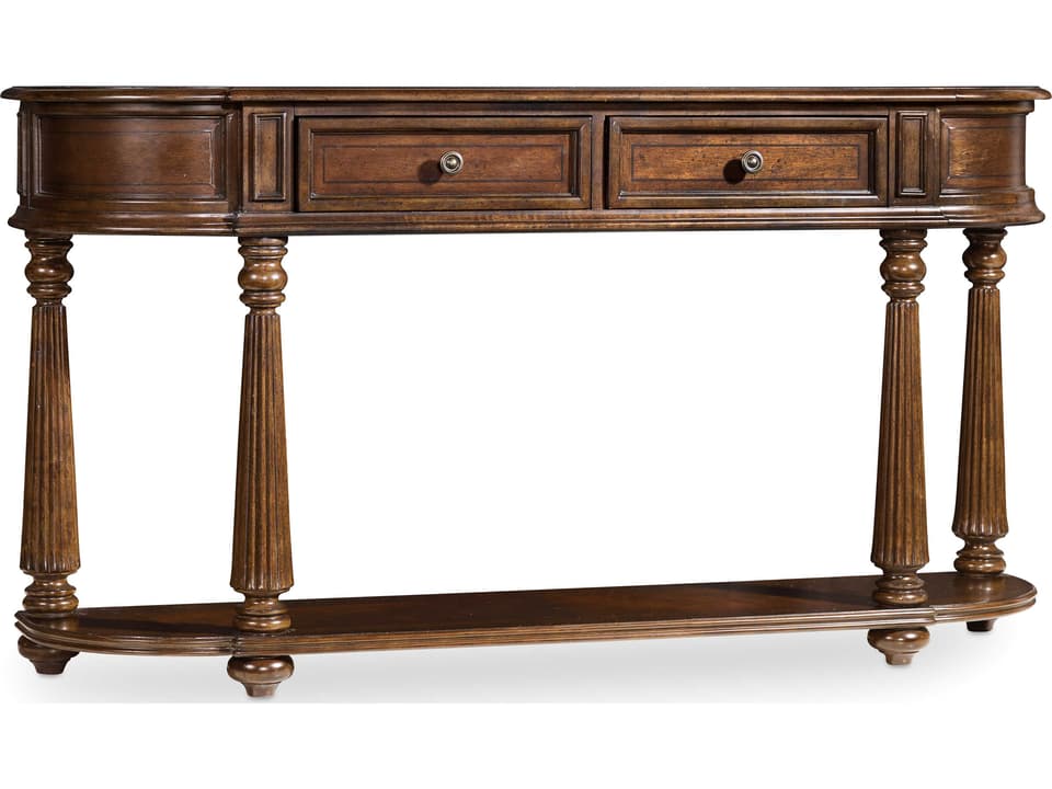 Leesburg 60-Inch Demilune Hall Console with Drawers in Mahogany