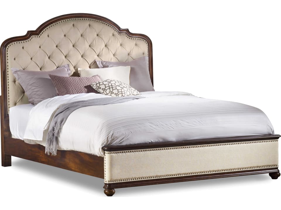 Leesburg Queen Upholstered Bed with Mahogany Finish