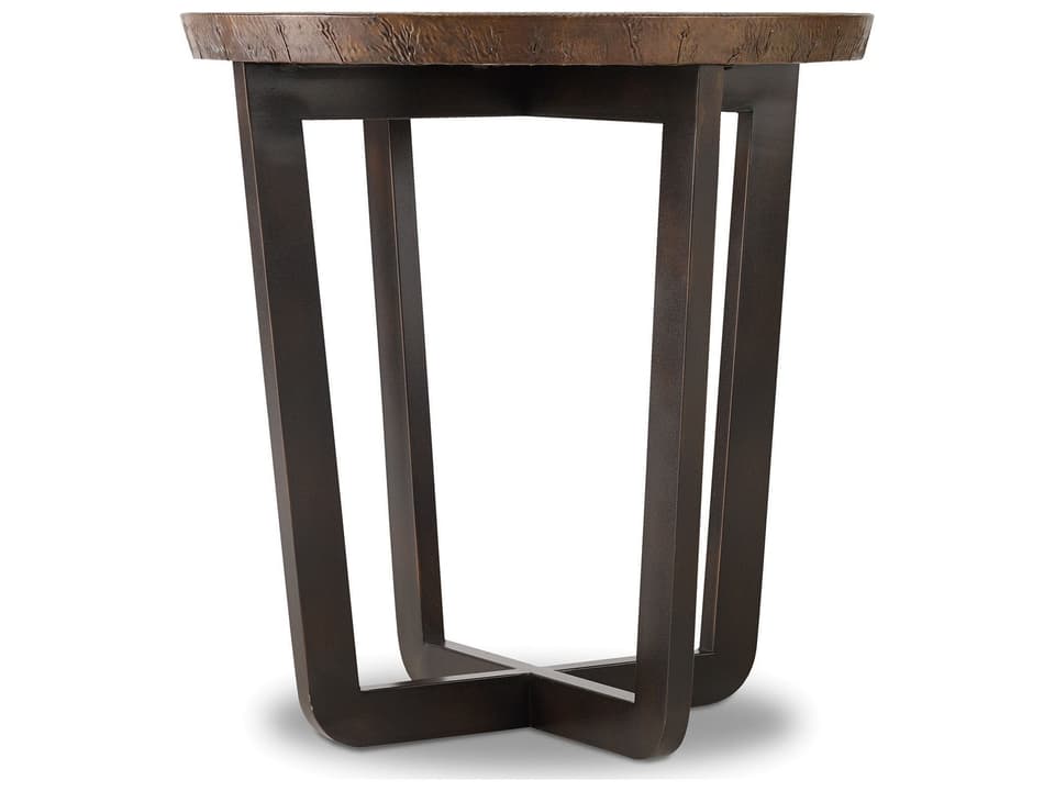 Parkcrest Round End Table with Aged Copper Top and Dark Metal Base