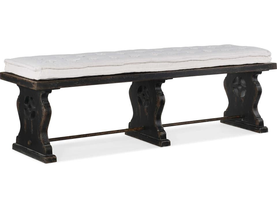 Ciao Bella 72 Inch Upholstered Bench Distressed Black Finish