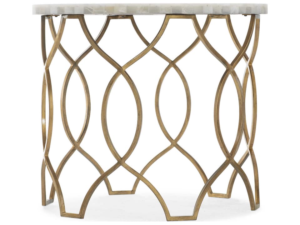 Melange Corrina Round Lamp Table in Gold and White Onyx