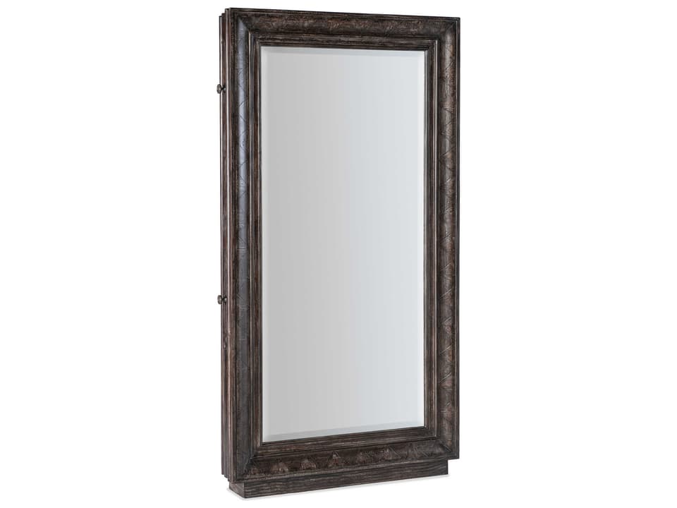 Traditions Floor Mirror with Hidden Jewelry Storage Dark Wood Finish