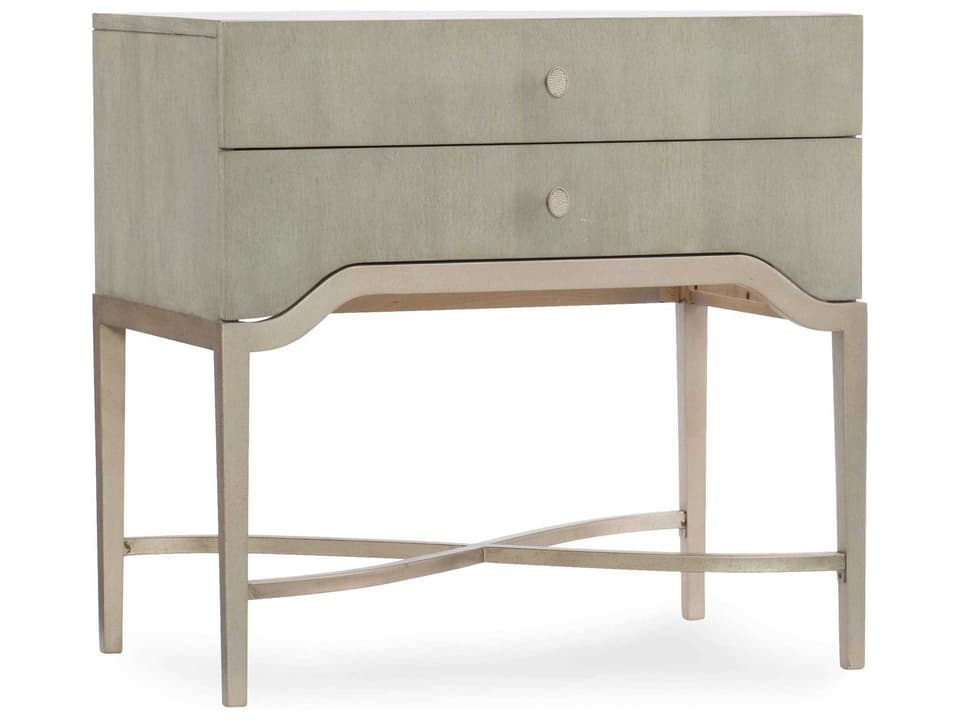 Elixir Two-Drawer Nightstand in Light Wood with Champagne Silver Accents