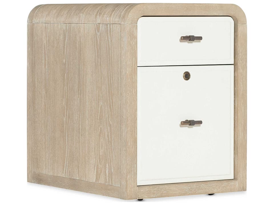 Brixton Mobile File Cabinet in Pebble Elm and Ivory Leather