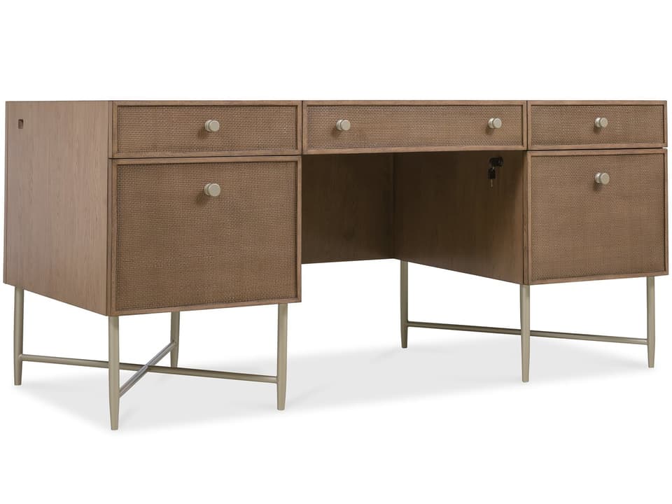 Theodore Alexander Sloane Nine-Drawer Walnut and Leather Desk Theodore Alexander Sloane Nine-Drawer Walnut and Leather Desk