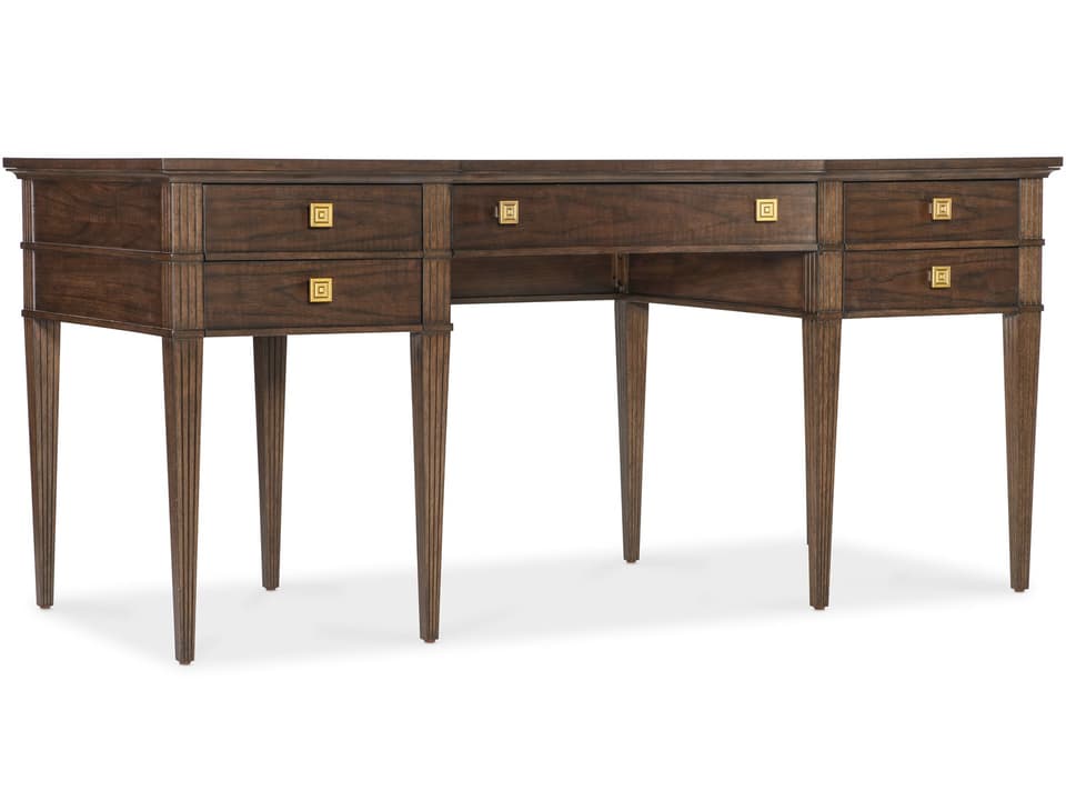 Diplomat Writing Desk with Five Drawers in Rich Walnut