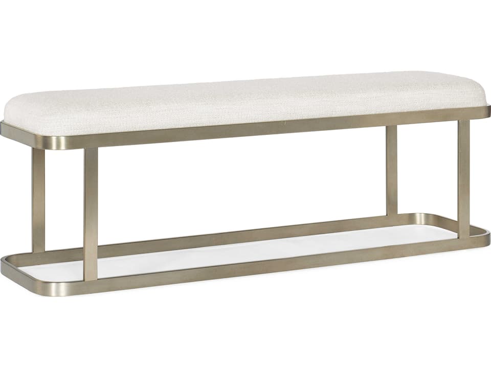 Linville Falls Upholstered Accent Bench in Merino Pearl Silver with Champagne Metal Base