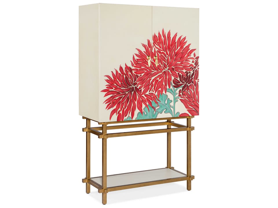 Melange Patrisha Bar Cabinet White Red Handpainted Wood