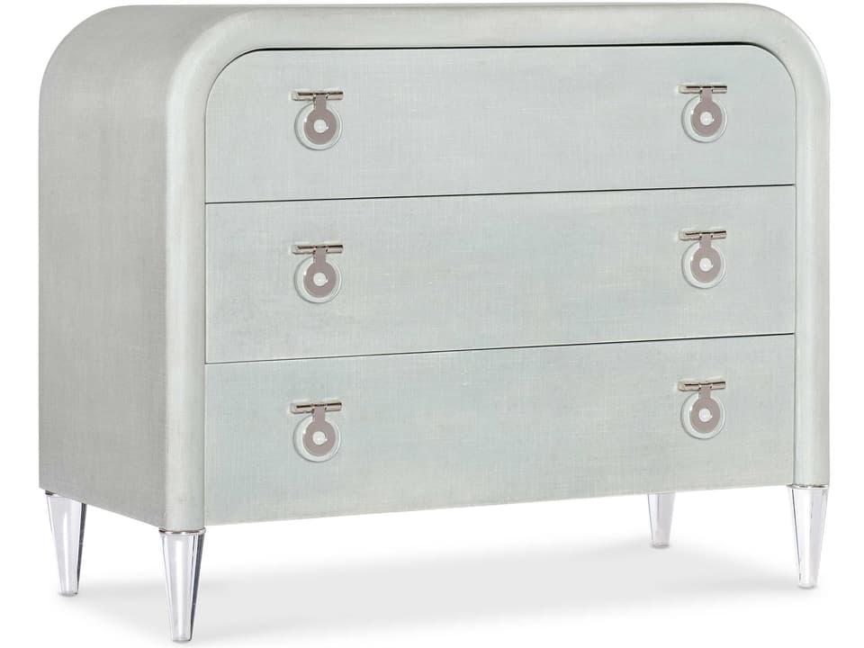 Melange Julip Accent Chest in Seafoam Green Linen with Acrylic Legs