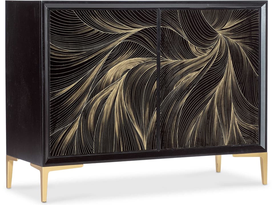 Melange Black Maple Wood Accent Chest with Gold Willow Motif