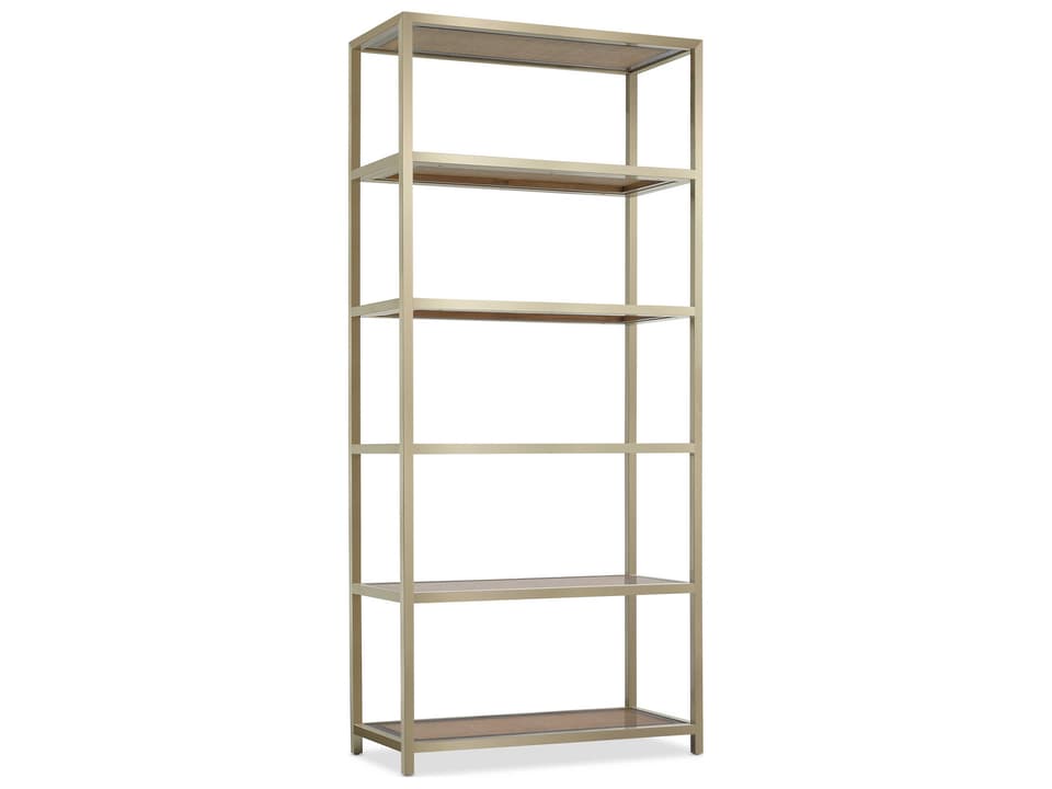 Melange Steel Frame Cane and Glass Etagere Bookcase