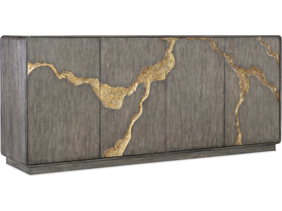 Melange Fissured 78-Inch Oak Wood Entertainment Credenza with Green Interior