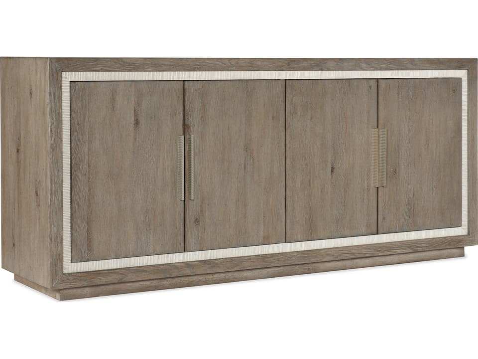 Serenity Tulum Media Storage Cabinet 78-Inch Gray Washed Oak with Champagne Pulls
