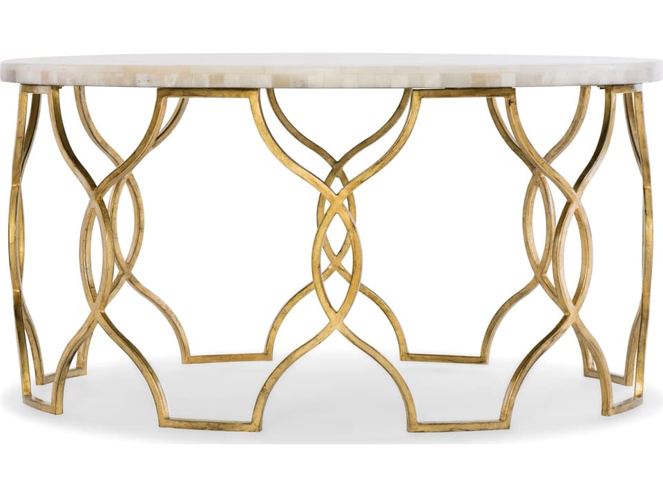 Melange Corrina Round Coffee Table in Gold Leaf and White Onyx