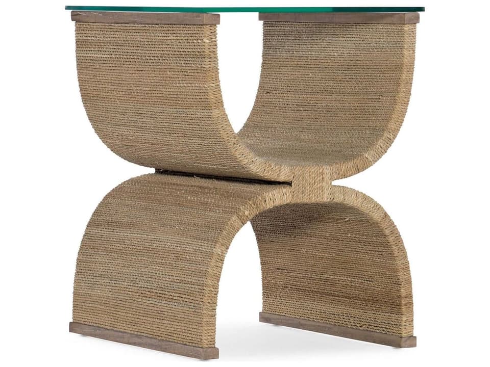 Melange Lenny Woven Rectangle End Table with Glass Top