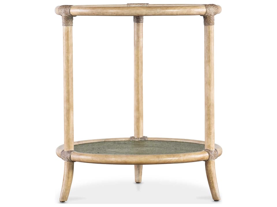 Retreat Round End Table with Raffia and Glass Top