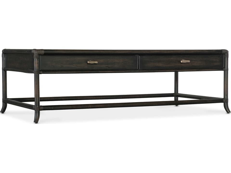 Retreat Pole Rattan Rectangular Wood Black Sand Cocktail Table