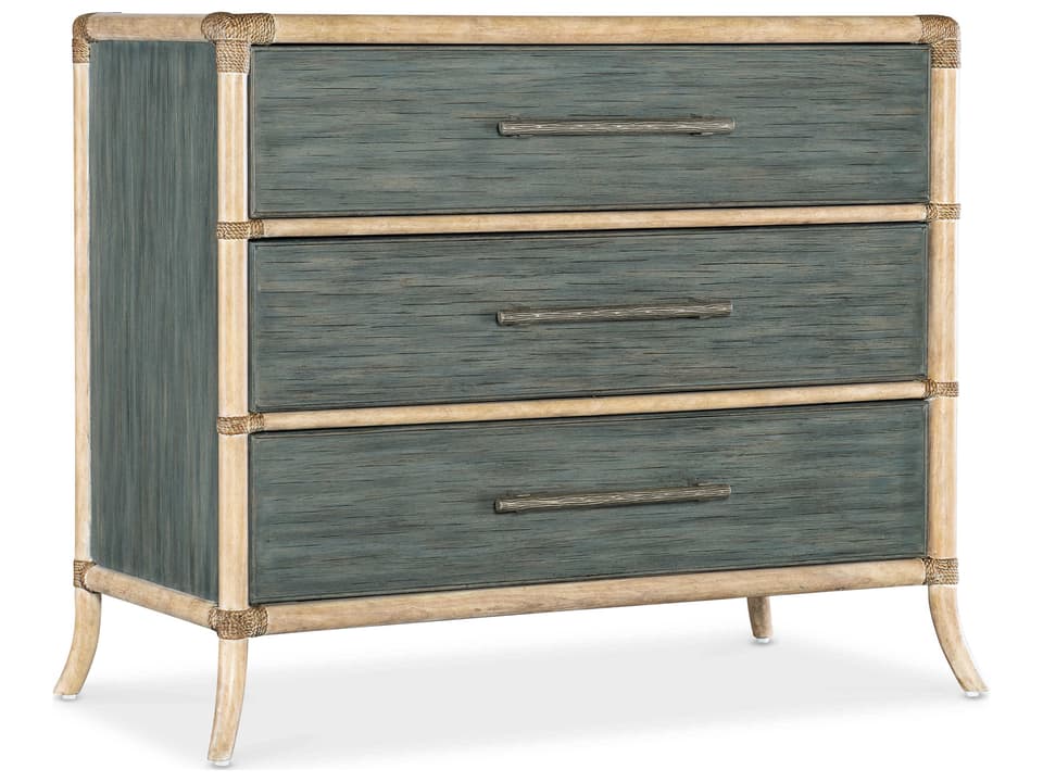 Retreat 3-Drawer Pole Rattan Accent Chest in Dune and Lagoon