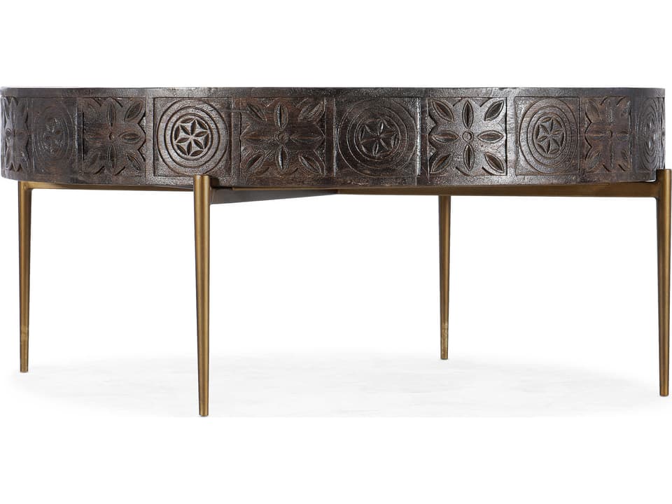 Commerce and Market Round Coffee Table Dark Wood and Gold