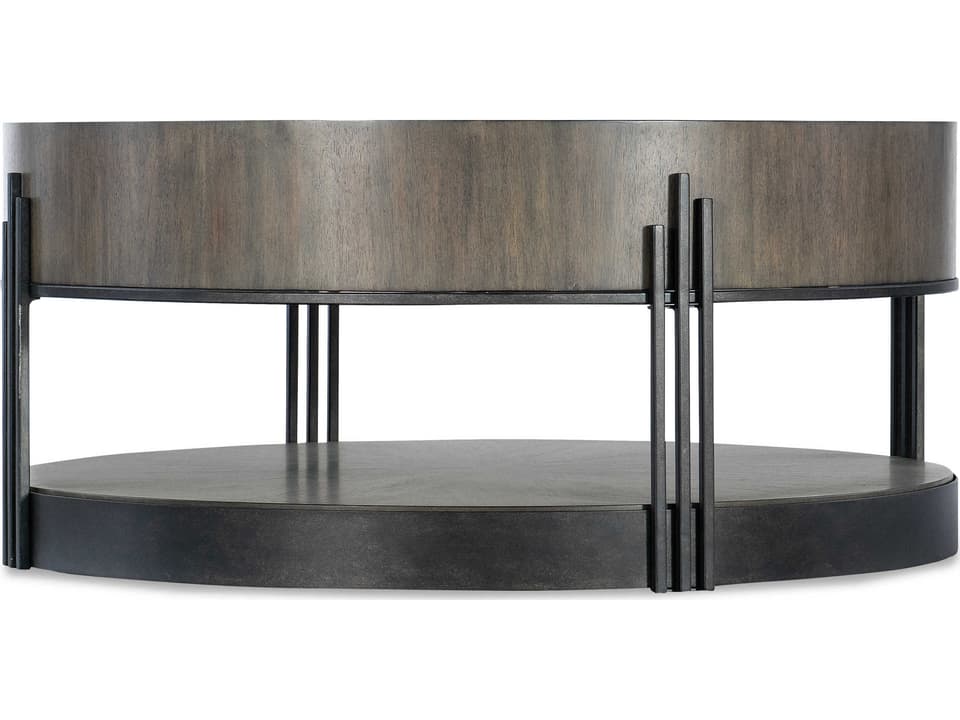 Commerce and Market Skyline Round Cocktail Table in Dark Wood