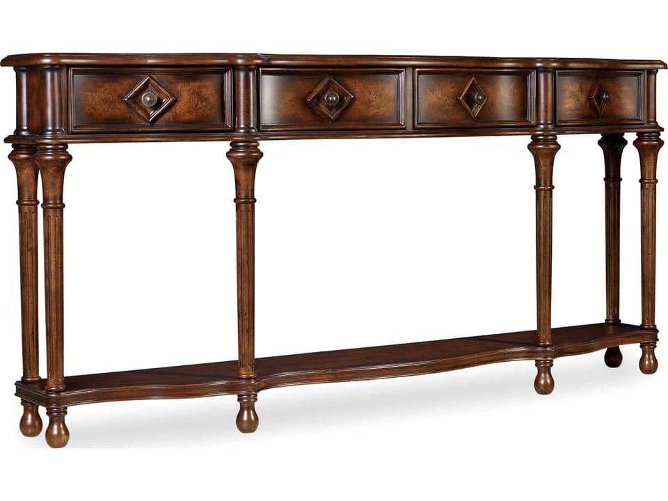 Melange 72-Inch Hall Console Table with Four Drawers Dark Wood Finish