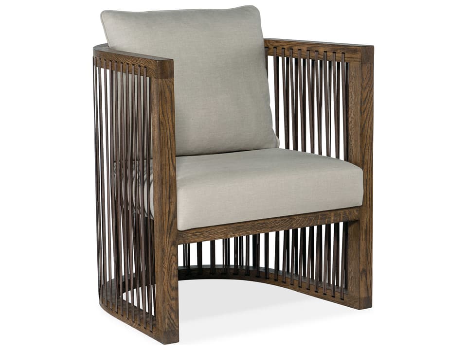Wilde Upholstered Accent Chair in Samantha Taupe Fabric and Brown Oak
