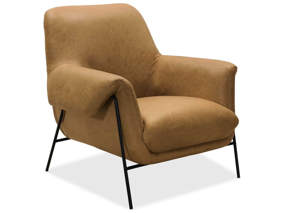 Ambroise Leather Club Chair with Metal Frame in Brown and Black