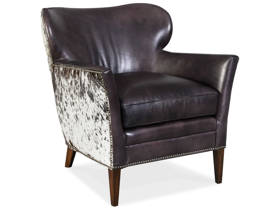 Kato Leather Club Accent Chair with Hair-on-Hide and Nailhead Trim