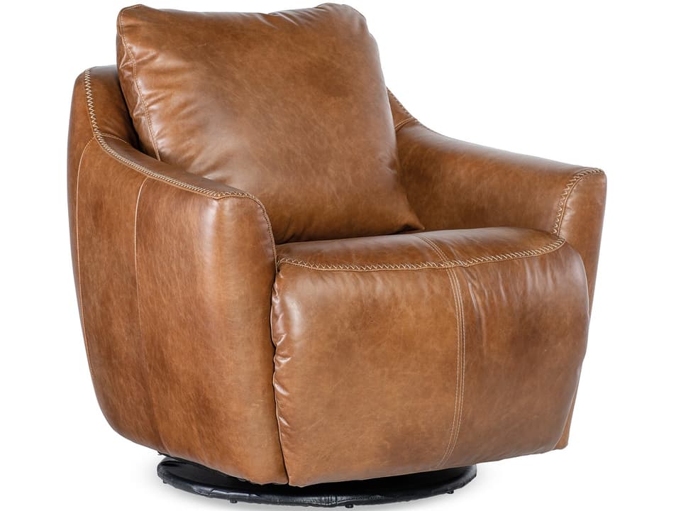 Beau Swivel Power Reclining Accent Chair in Pecan Aniline Leather