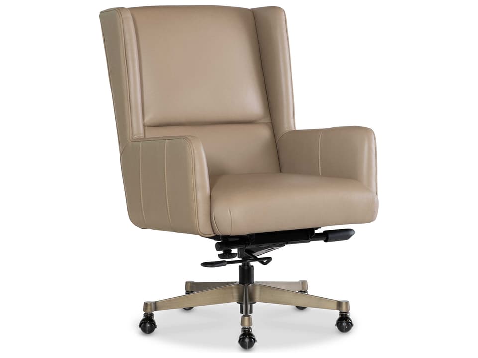 Primrose Executive Swivel Tilt Chair in Beige Leather with Glazed Gold Base