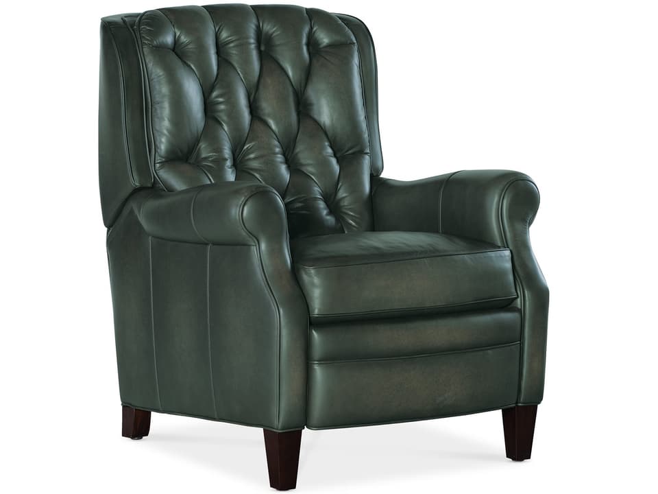 Palmer Press Back Recliner in Sarzana Portal Leather with Dark Wood Legs