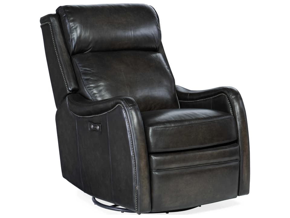 Stark Power Swivel Glider Recliner in Black Leather